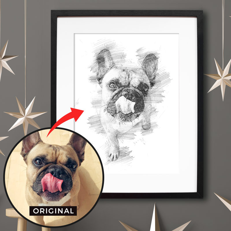 Dein personalisiertes Bleistift Poster mit Bild deines Hundes. Das persönlichste Geschenk für Hunde Mamas & -Papas. Gratis Versand & Support.