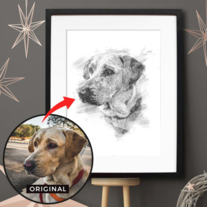 Dein personalisiertes Bleistift Poster mit Bild deines Hundes. Das persönlichste Geschenk für Hunde Mamas & -Papas. Gratis Versand & Support.