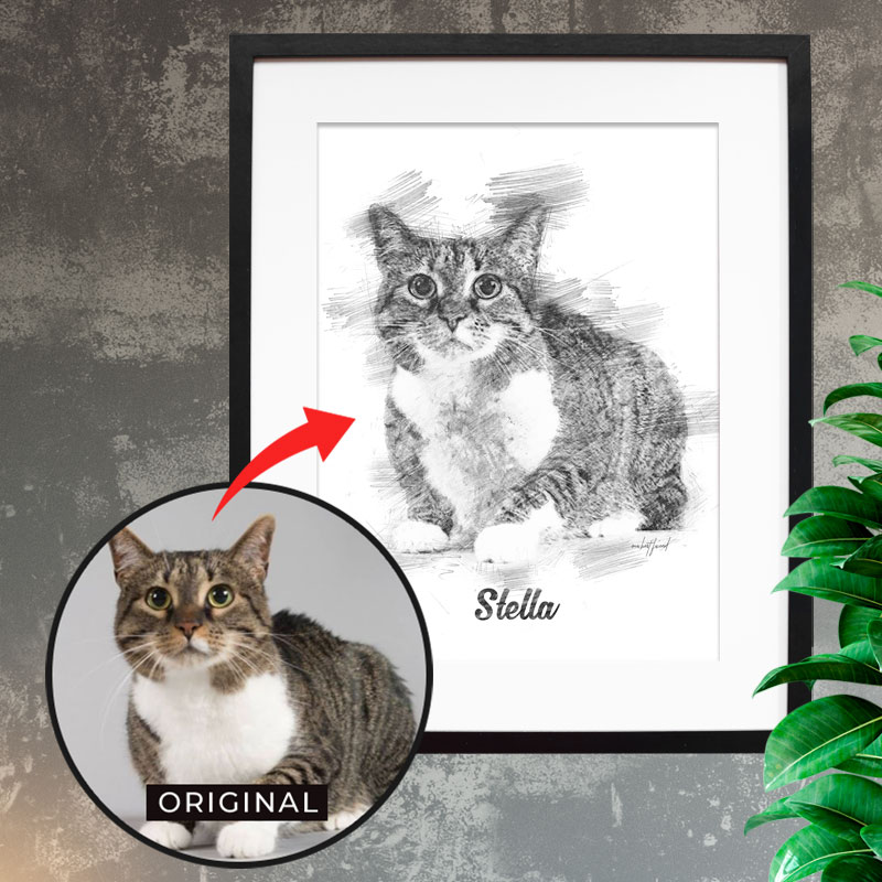 Dein personalisiertes Bleistift Poster mit Bild deiner Katze. Das persönlichste Geschenk für Katzen Mamas & -Papas. Gratis Versand & Support.
