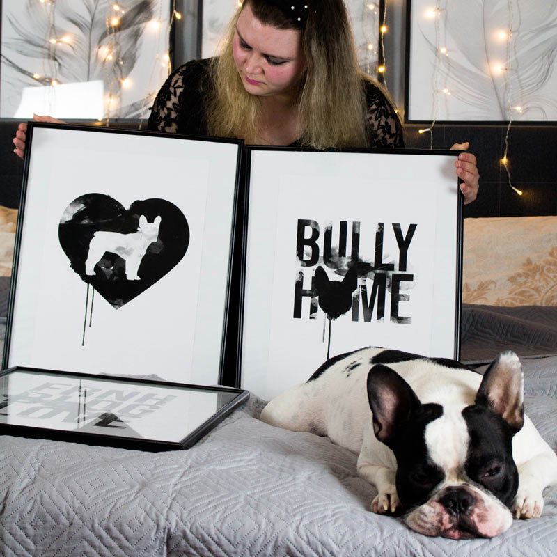 French Bulldog Heart Poster im Wasserfarben Look von Bullyhome - Poster für Französische Bulldoggen Fans